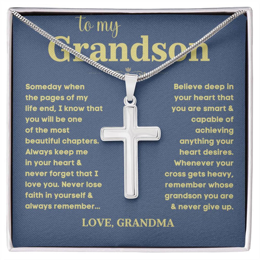 Sugar Spring Grandson Cross Necklace - 'To My Grandson' Faith-Inspired Pendant with Gift Box - A Cherished Keepsake for Grandsons B0CN1NP286