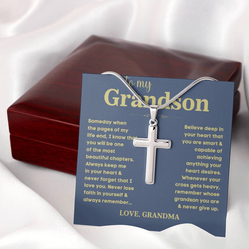 Sugar Spring Grandson Cross Necklace - 'To My Grandson' Faith-Inspired Pendant with Gift Box - A Cherished Keepsake for Grandsons B0CN1NP286