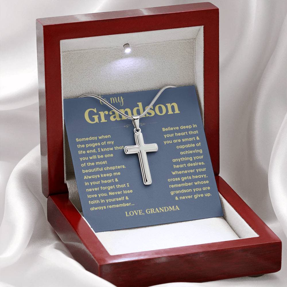Sugar Spring Grandson Cross Necklace - 'To My Grandson' Faith-Inspired Pendant with Gift Box - A Cherished Keepsake for Grandsons B0CN1NP286