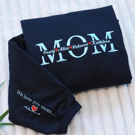 Embroidered Mom with Kid Name Shirt