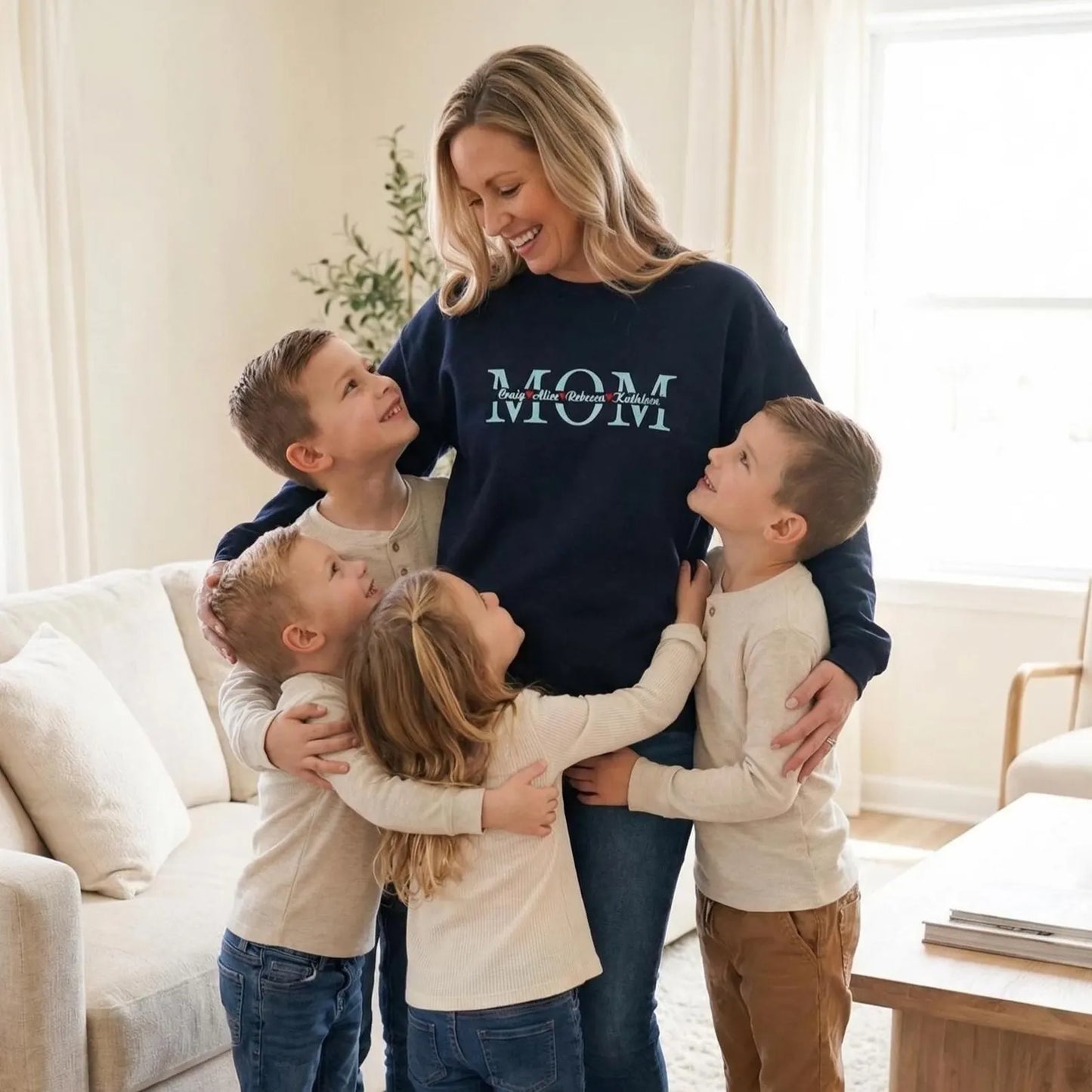 Embroidered Mom with Kid Name Shirt