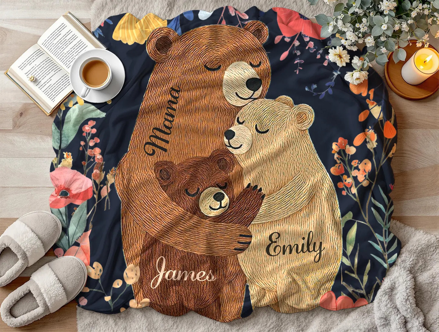 Personalized Mama Bear Flower Blanket