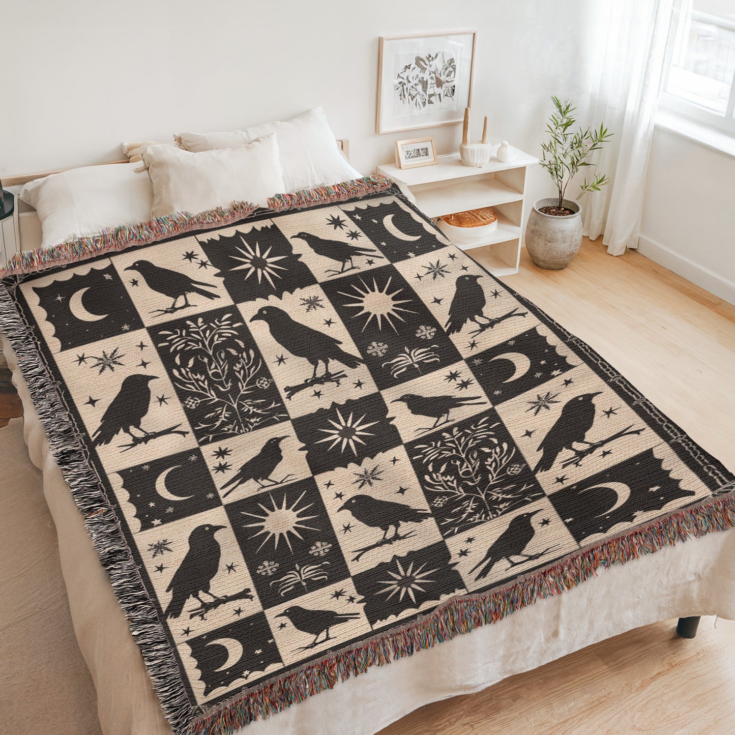 Black Crow Moon Woven Blanket