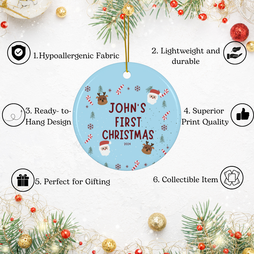 2024 Personalized Baby's First Christmas Circle Ceramic Ornament For Boy