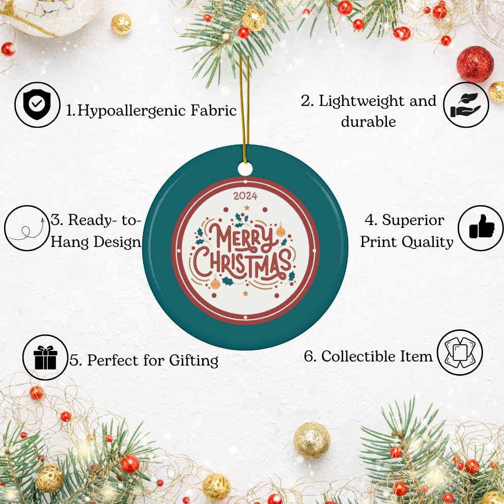 2024 Personalized Merry Christmas Circle Ceramic Ornament