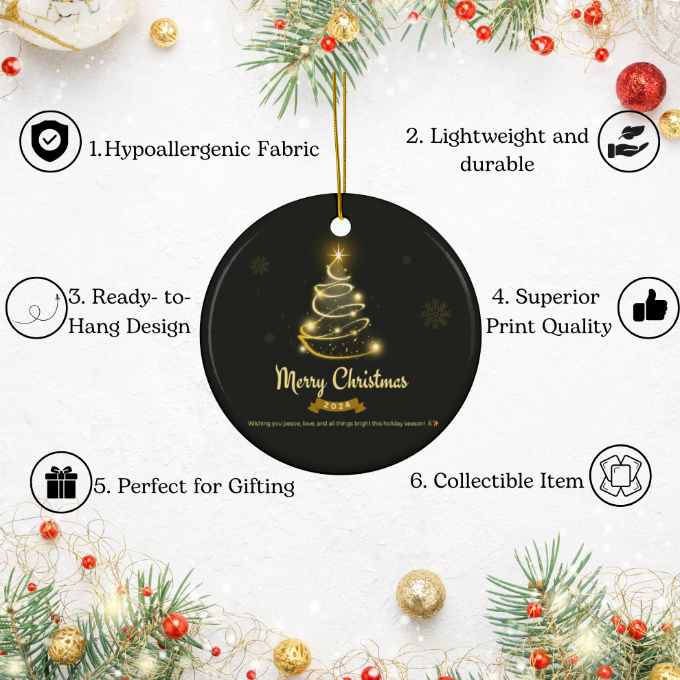 2024 Personalized Black Merry Christmas Circle Ceramic Ornament