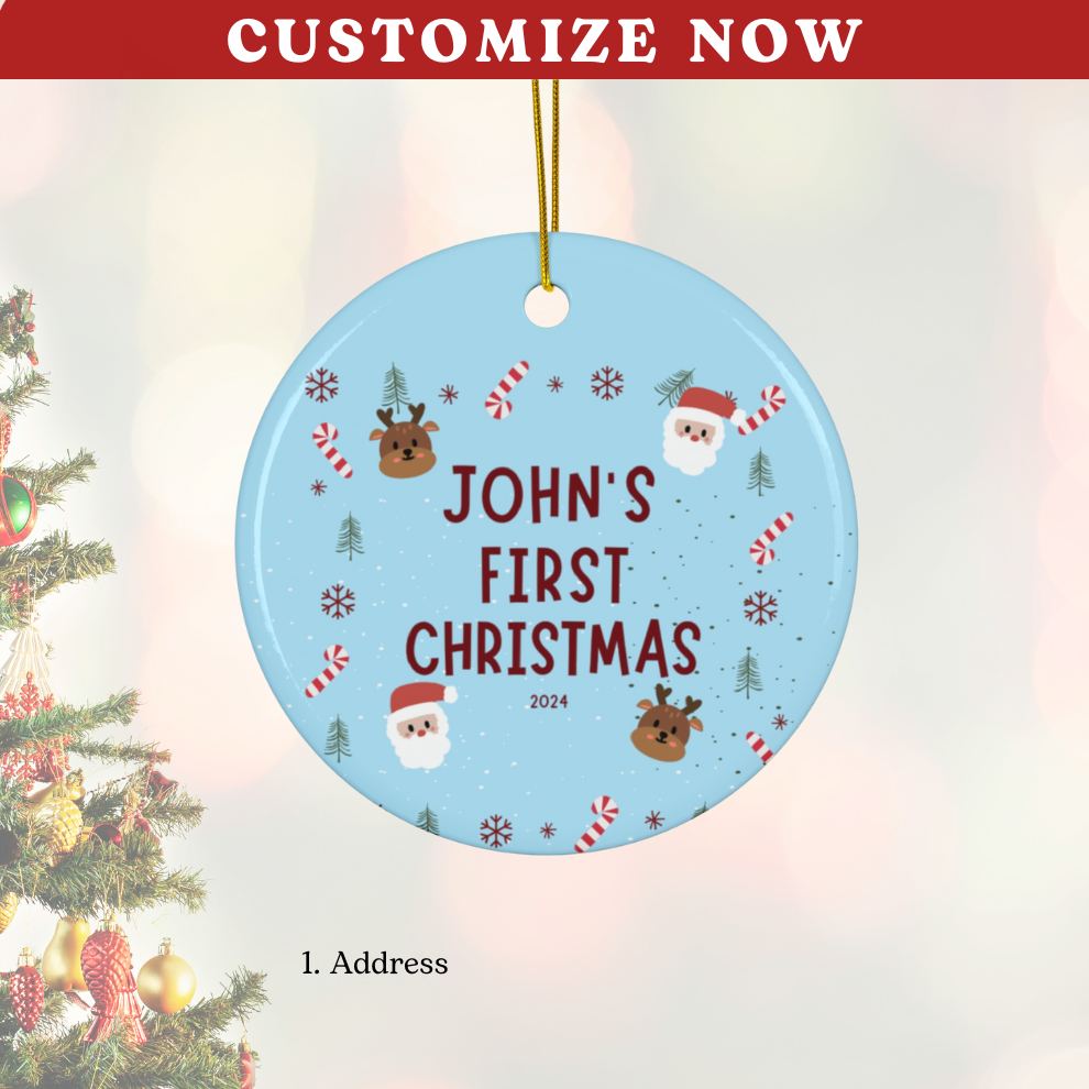 2024 Personalized Baby's First Christmas Circle Ceramic Ornament For Boy