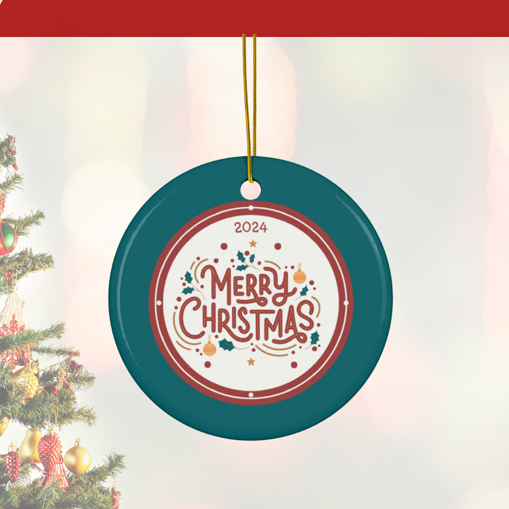 2024 Personalized Merry Christmas Circle Ceramic Ornament