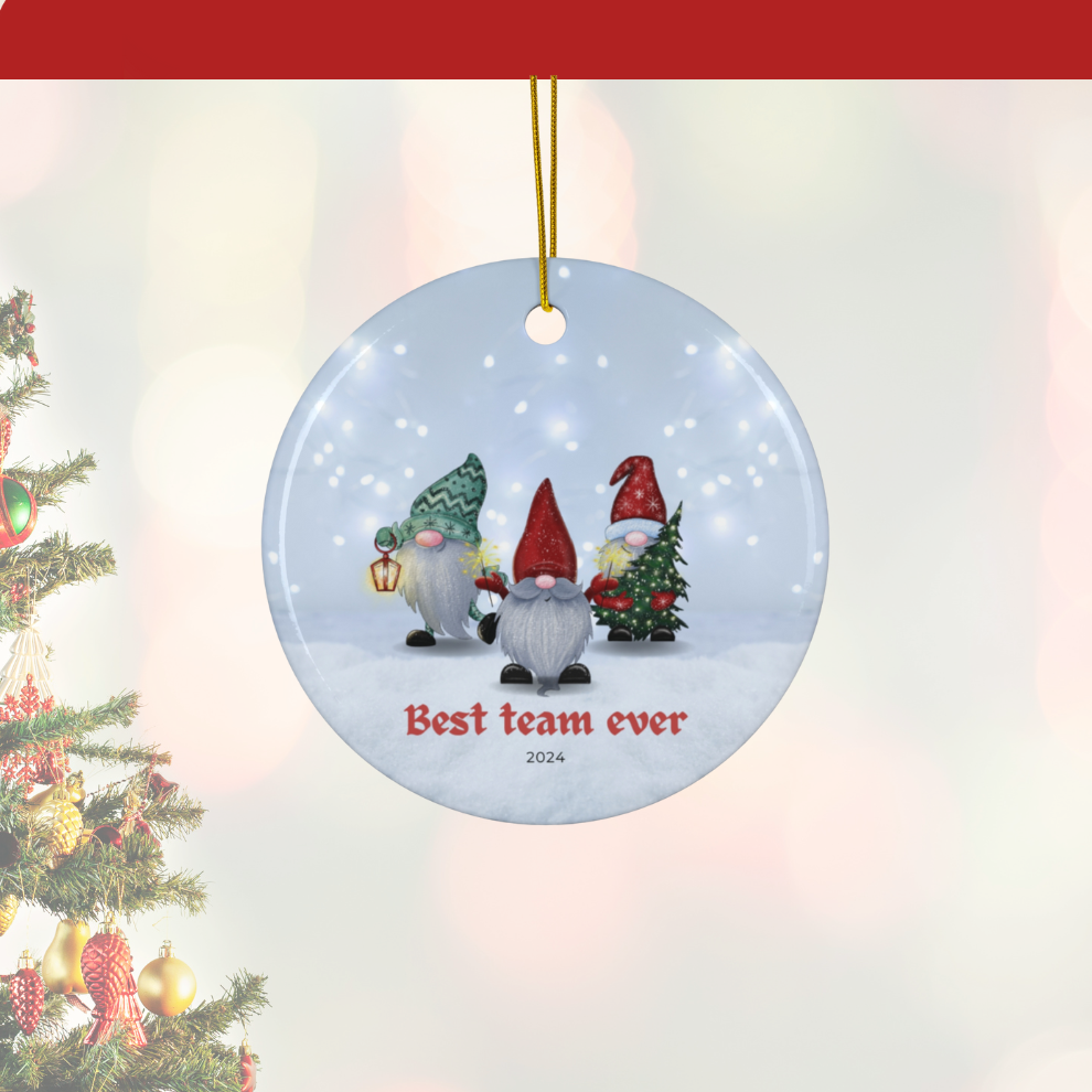 2024 Personalized Best Team Ever Christmas Circle Ceramic Ornament