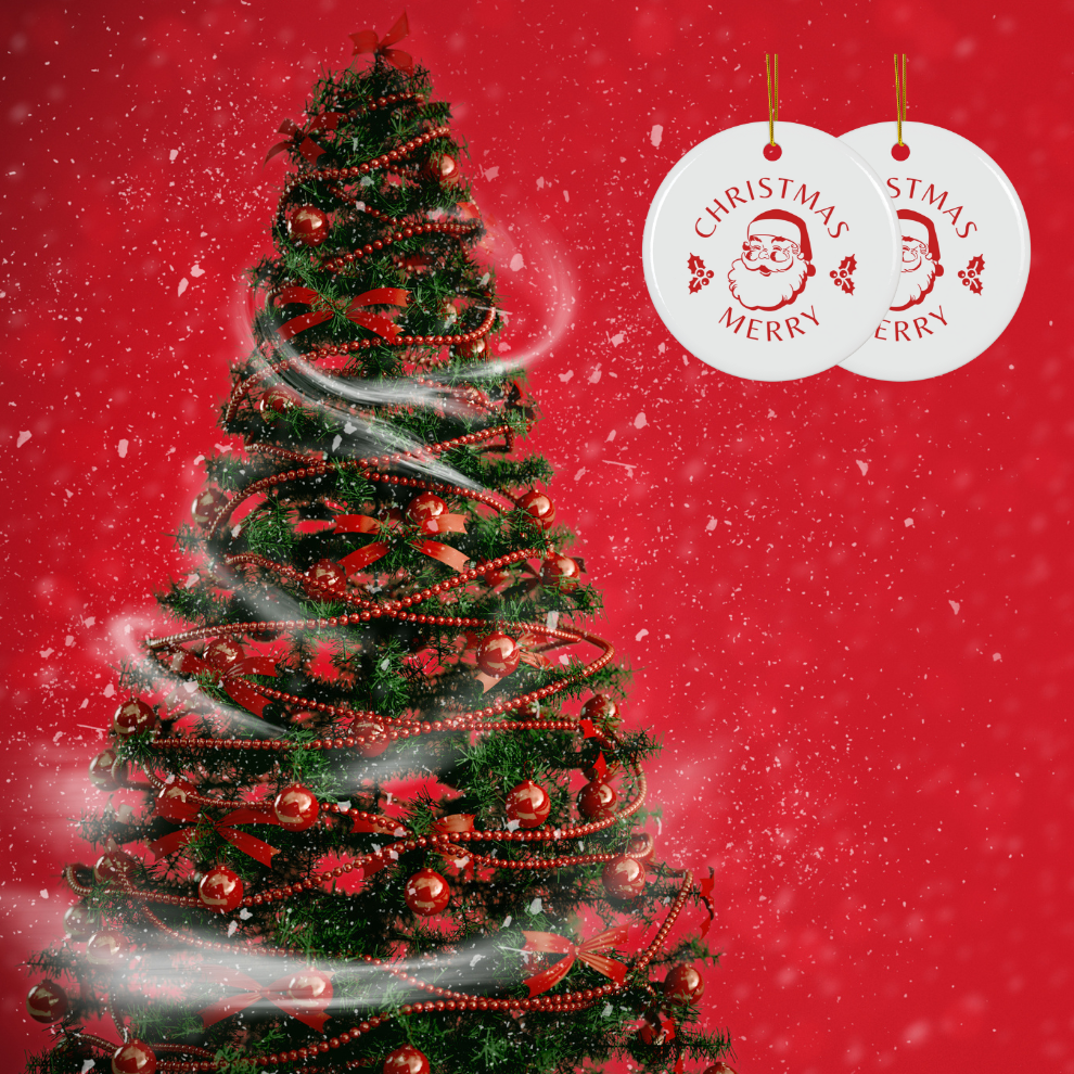 2024 Personalized Merry Christmas Circle Ceramic Ornament