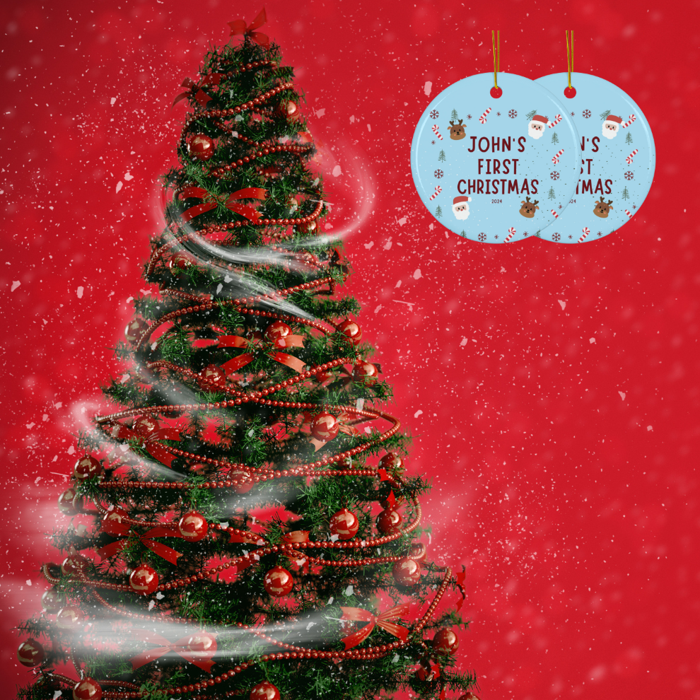 2024 Personalized Baby's First Christmas Circle Ceramic Ornament For Boy