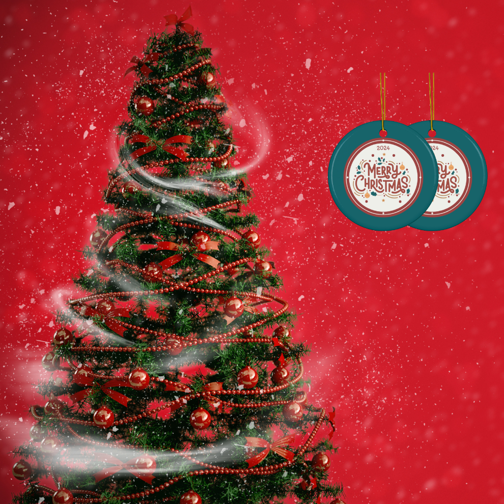 2024 Personalized Merry Christmas Circle Ceramic Ornament