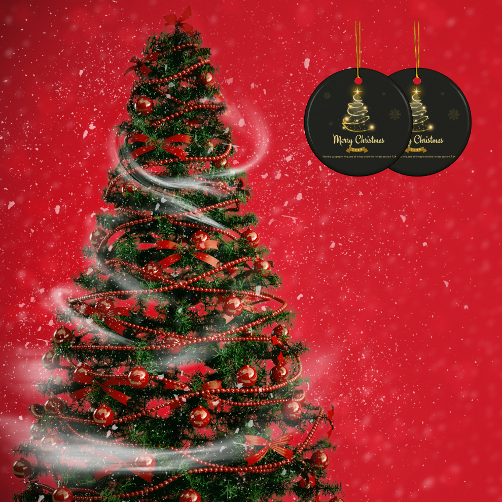 2024 Personalized Black Merry Christmas Circle Ceramic Ornament
