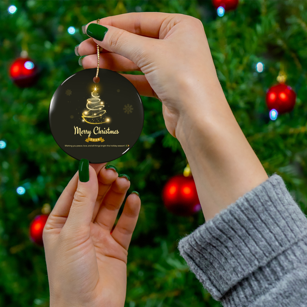 2024 Personalized Black Merry Christmas Circle Ceramic Ornament