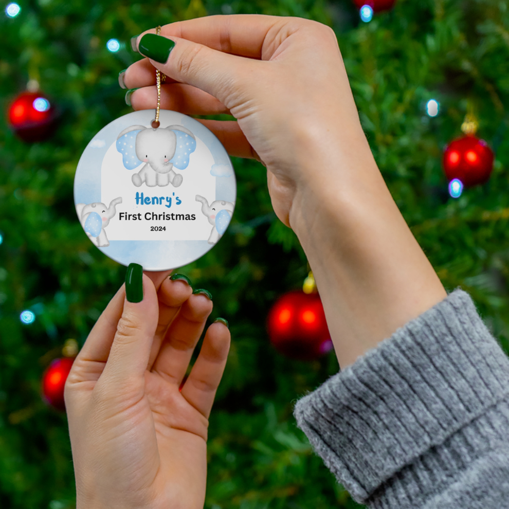 2024 Personalized Baby's First Christmas Circle Ceramic Ornament For Boy