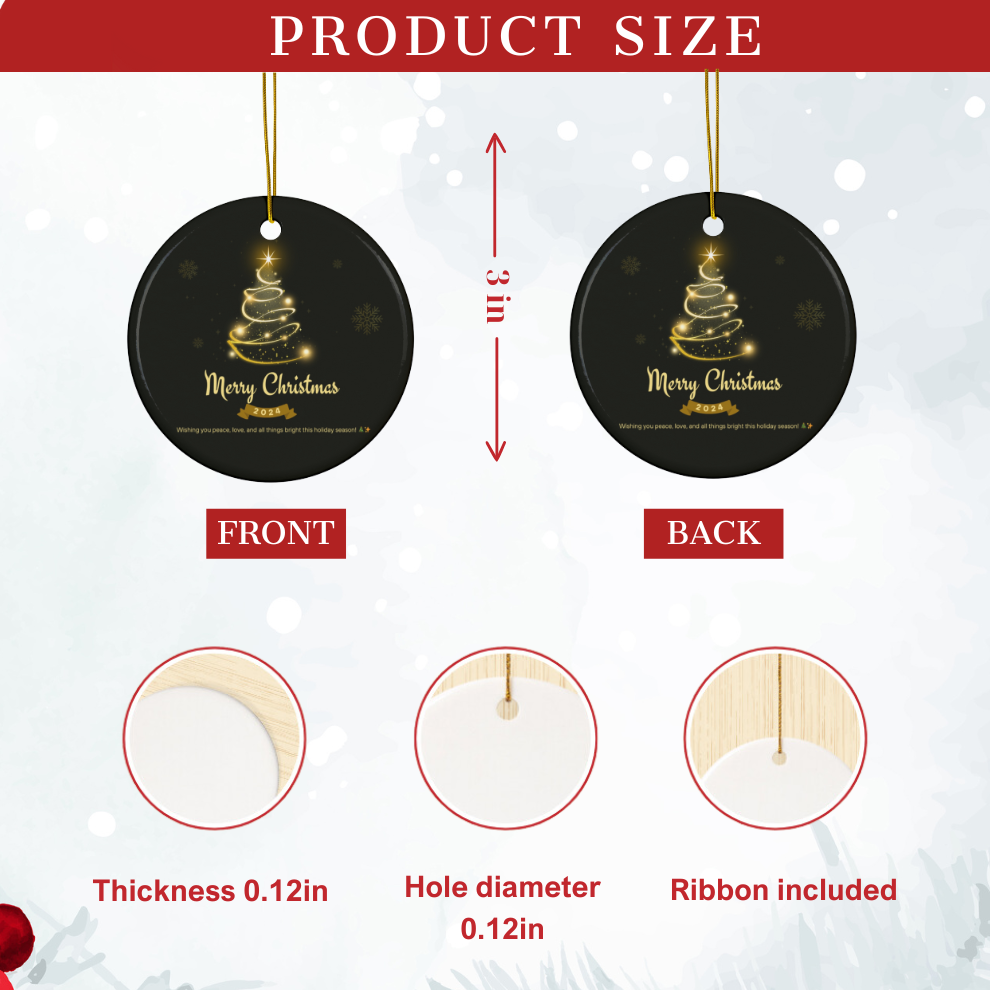 2024 Personalized Black Merry Christmas Circle Ceramic Ornament