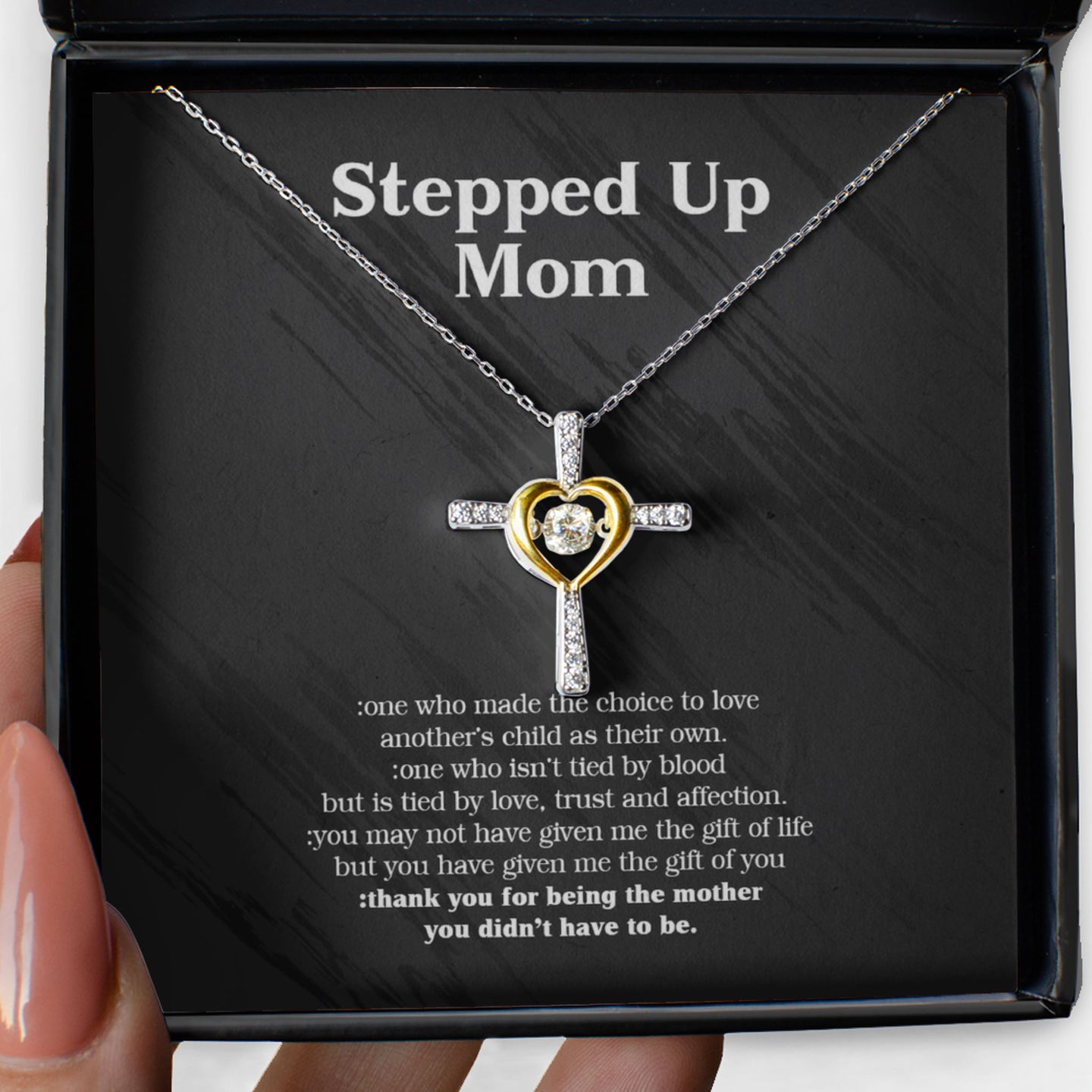 Gift for Stepped Up Mom Cross Dancing Necklace - Thank you for being the mother you didn't have to be - JWshinee