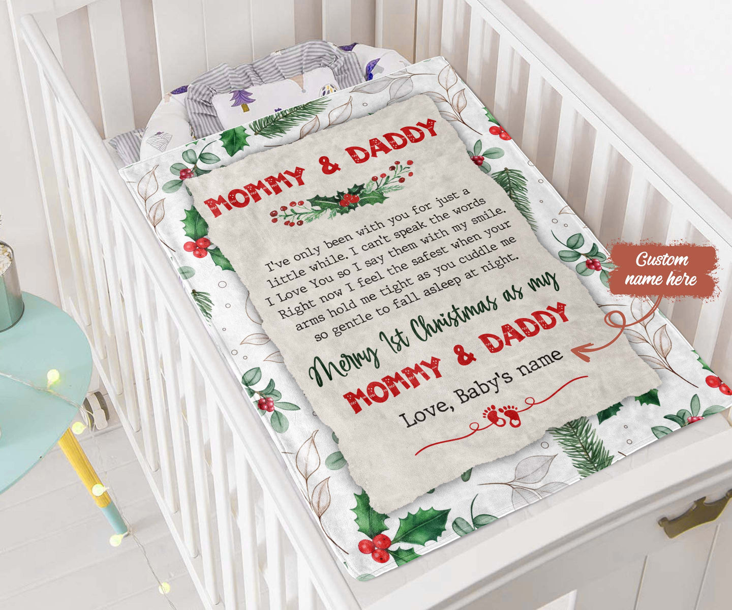 Personalized Christmas Gift Baby's Blanket Baby 1st Christmas To Mommy & Daddy