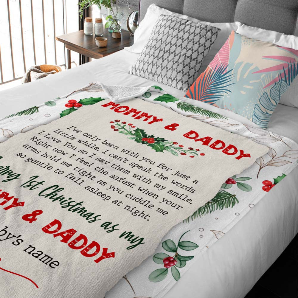 Personalized Christmas Gift Baby's Blanket Baby 1st Christmas To Mommy & Daddy