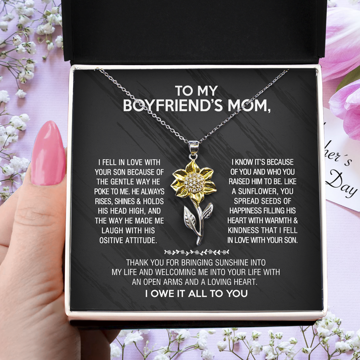 Sunflower Pendant Necklace for Boyfriend's Mom - I owe it all to you - JWshinee