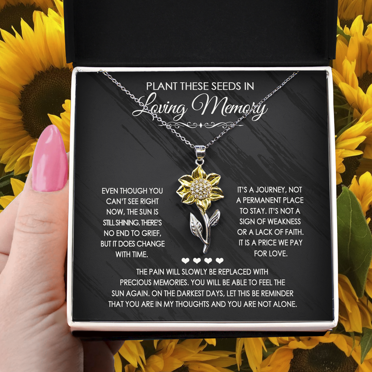 Sunflower Pendant Necklace Memorial Gift - You are in my thought and you are not alone - JWshinee