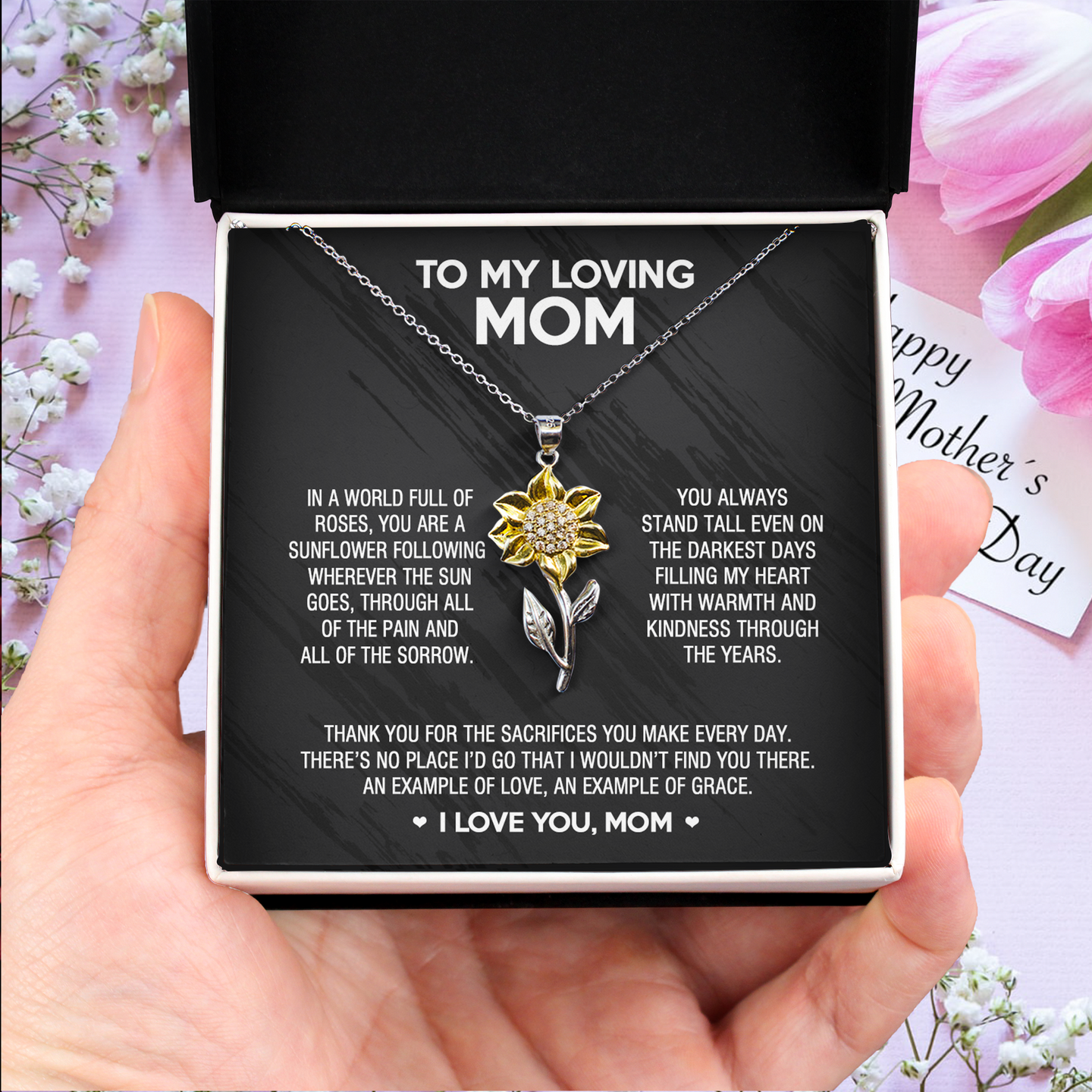 Sunflower Pendant Necklace Gift for Mom- There’s no place I’d go that I wouldn’t find you there - JWshinee