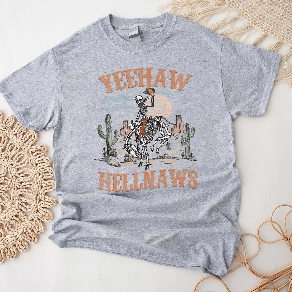 Yeehaws and Hellnaws - Western, Yeehaw Tshirt, Country Girl, Cowboy Tee, Skeleton Howdy Western Country T-Shirt