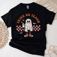 Load image into Gallery viewer, Halloween Teacher Shirt, Trick or Teach T-Shirt, Funny Teacher Shirt for Halloween, Retro Tee

