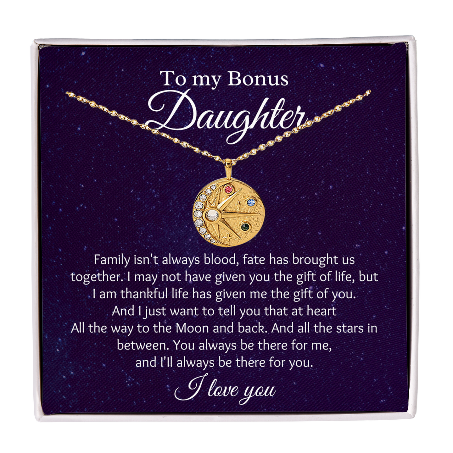 Gift for Bonus Daughter Necklace Sun Moon From Mother Birthday Graduation Gift