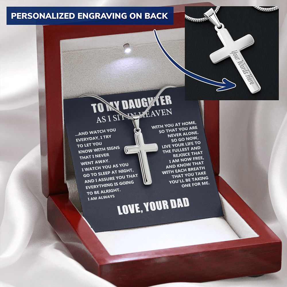 Personalized Cross Necklace Dad Memorial Gift For Daughter- Loss of Dad Gift for Daughter- Christmas Father's Day Necklace Gifts For Daughter