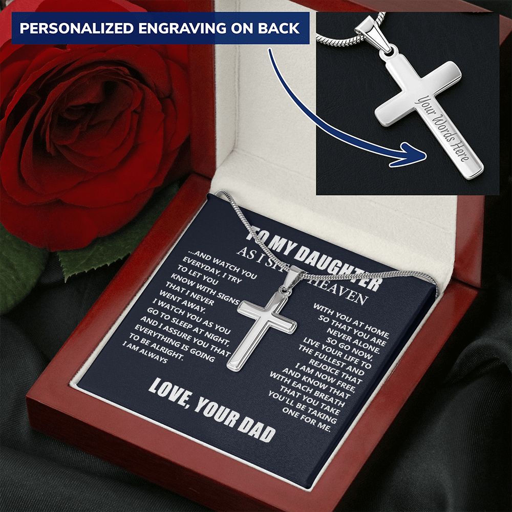 Personalized Cross Necklace Dad Memorial Gift For Daughter- Loss of Dad Gift for Daughter- Christmas Father's Day Necklace Gifts For Daughter
