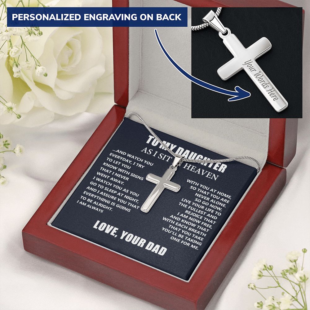 Personalized Cross Necklace Dad Memorial Gift For Daughter- Loss of Dad Gift for Daughter- Christmas Father's Day Necklace Gifts For Daughter