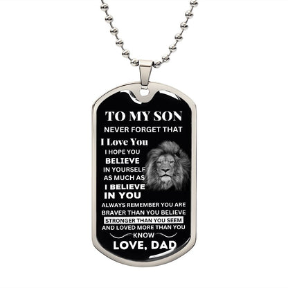 Meaningful Father-Son Gift: Personalized Dog Tag for Son with Customized Message from Dad