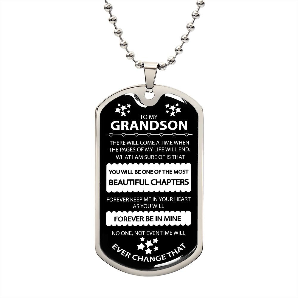 Grandson Dog Tag, Gift For Grandson, Inspirational Dog Tag Necklace, Custom Military Men's Dog Tag