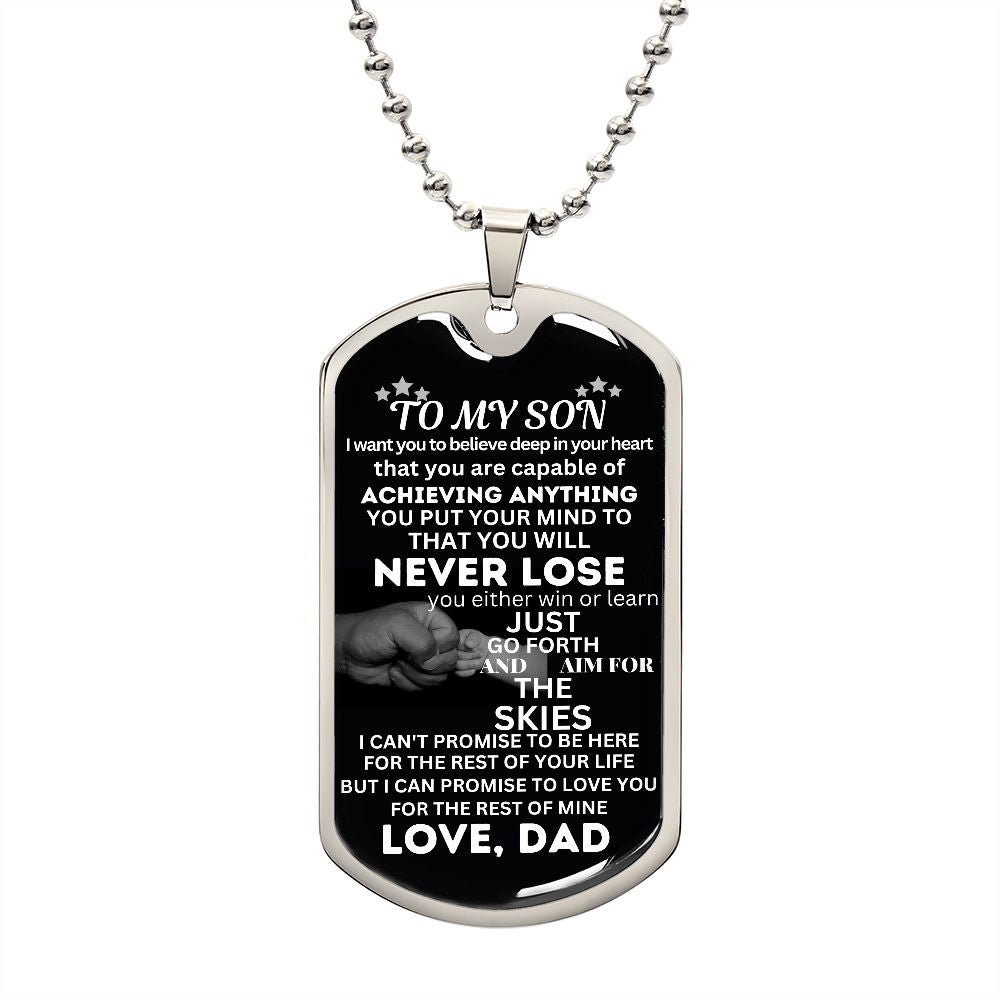 Personalized Dog Tag for Son from Dad - Engraved Stainless Steel Gift for Birthday or Special Occasion