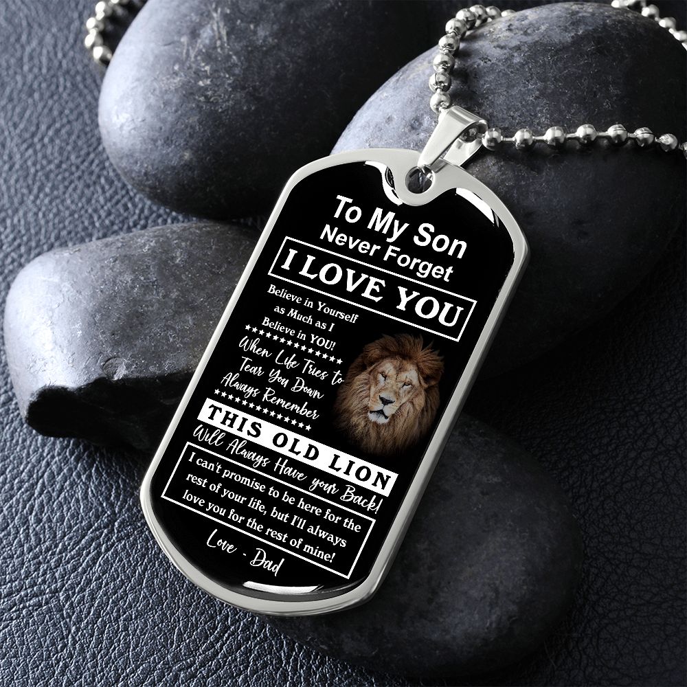 To My Son From This Old Lion, Dog Tag Necklace, Gift for Sons, Remembrance from DAD JWSDT181103