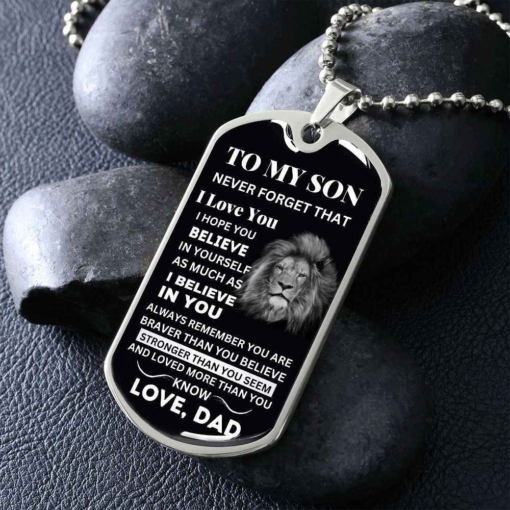 Meaningful Father-Son Gift: Personalized Dog Tag for Son with Customized Message from Dad