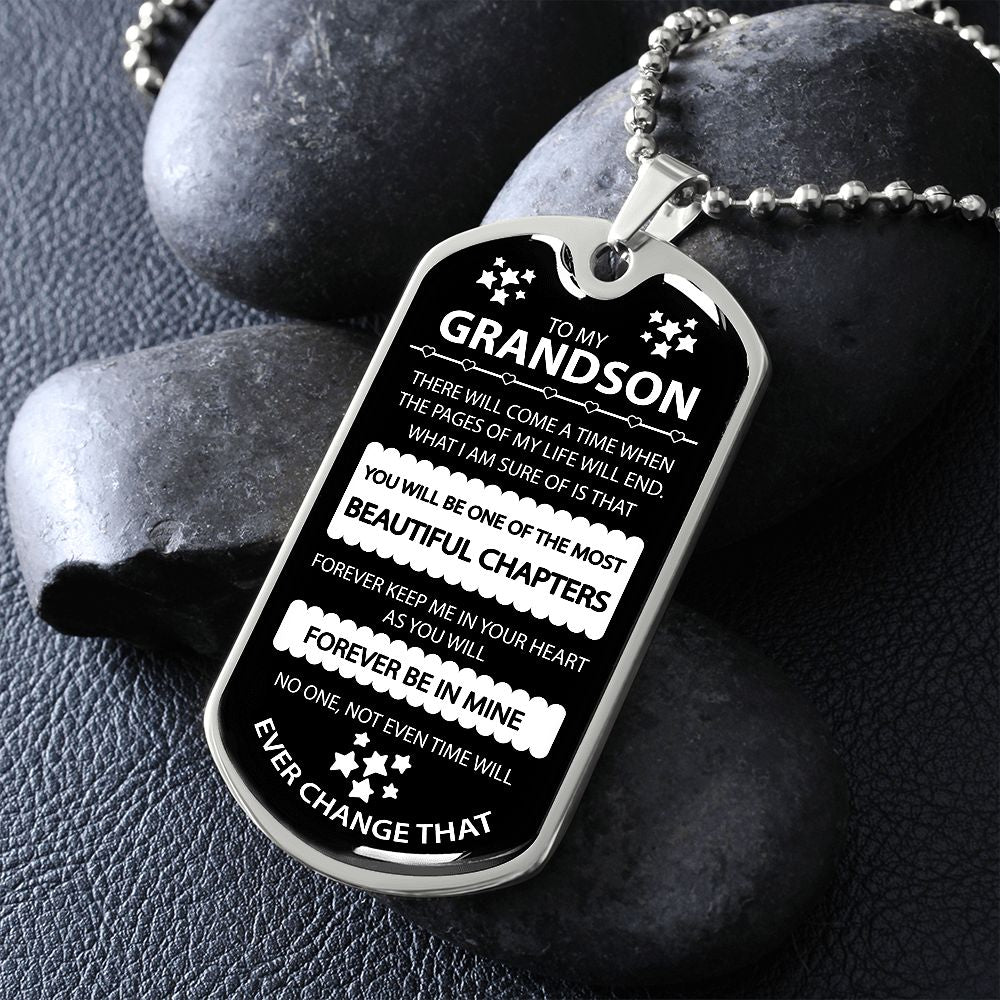 Grandson Dog Tag, Gift For Grandson, Inspirational Dog Tag Necklace, Custom Military Men's Dog Tag