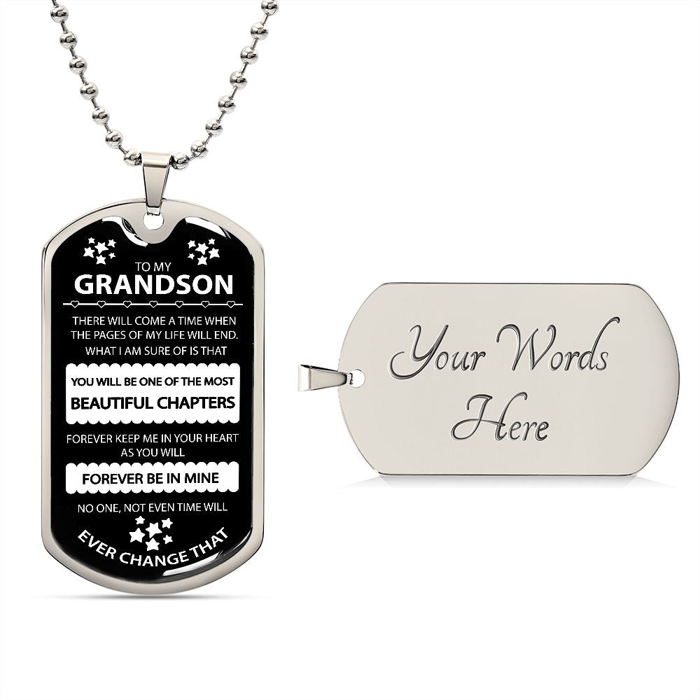 Grandson Dog Tag, Gift For Grandson, Inspirational Dog Tag Necklace, Custom Military Men's Dog Tag