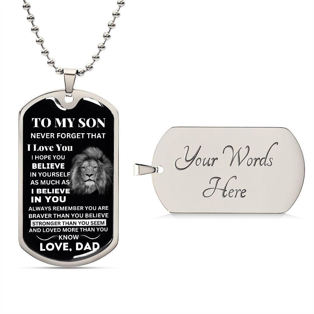 Meaningful Father-Son Gift: Personalized Dog Tag for Son with Customized Message from Dad