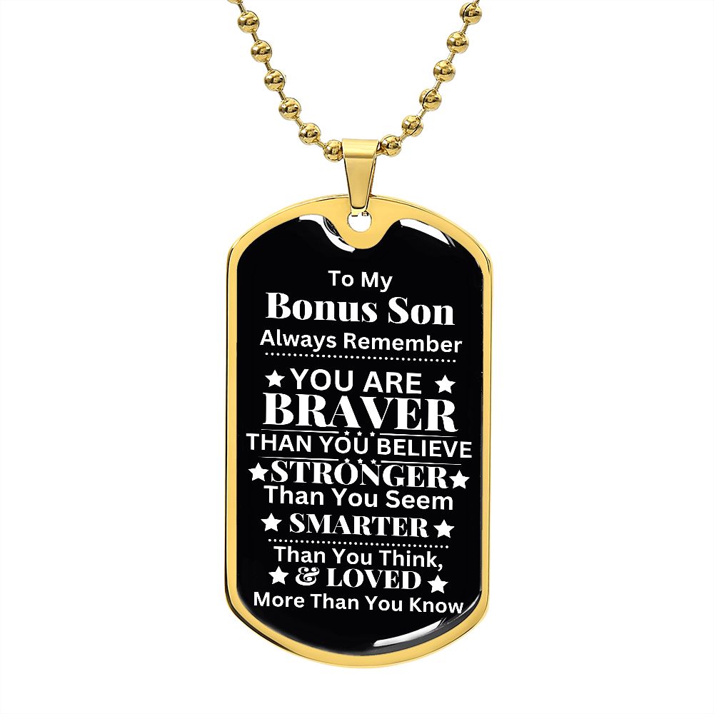Custom Bonus Son Dog Tag Necklace - Personalized Step Son Gift with Gift Box Included