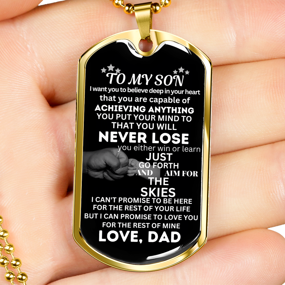 Personalized Dog Tag for Son from Dad - Engraved Stainless Steel Gift for Birthday or Special Occasion