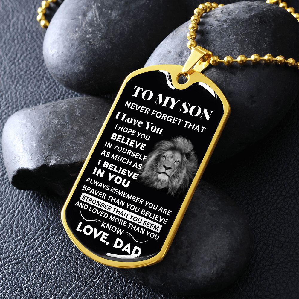 Meaningful Father-Son Gift: Personalized Dog Tag for Son with Customized Message from Dad