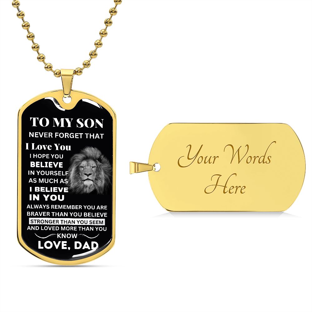 Meaningful Father-Son Gift: Personalized Dog Tag for Son with Customized Message from Dad