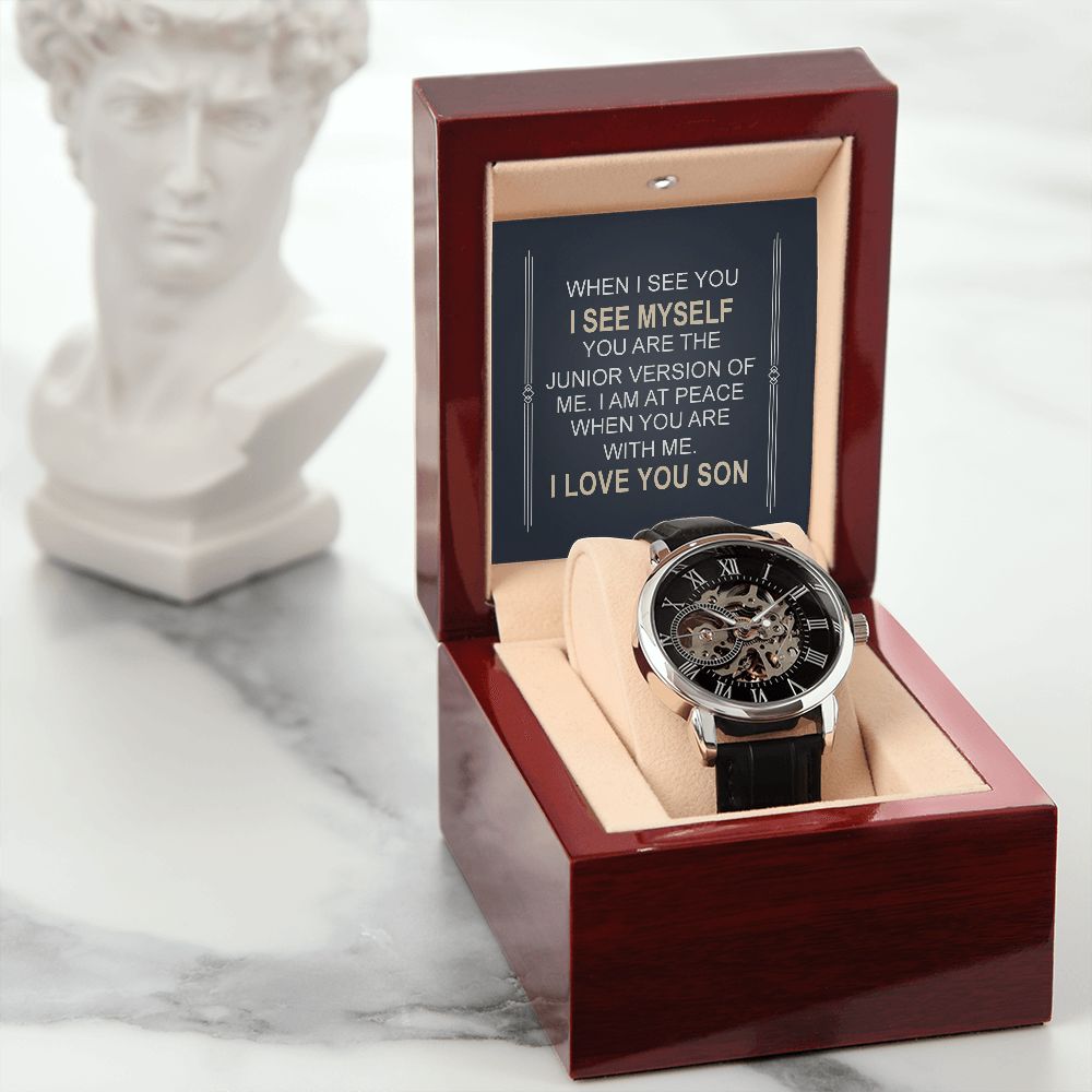 Men's Openwork Watch With Special Message Card Personalized Gift Son - Sentimental Gift Son, Graduation, Birthday Gift Son - Men's Skeleton Watch Luxury Watch Gift Him