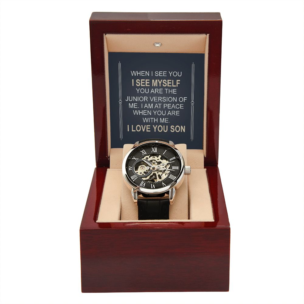 Men's Openwork Watch With Special Message Card Personalized Gift Son - Sentimental Gift Son, Graduation, Birthday Gift Son - Men's Skeleton Watch Luxury Watch Gift Him