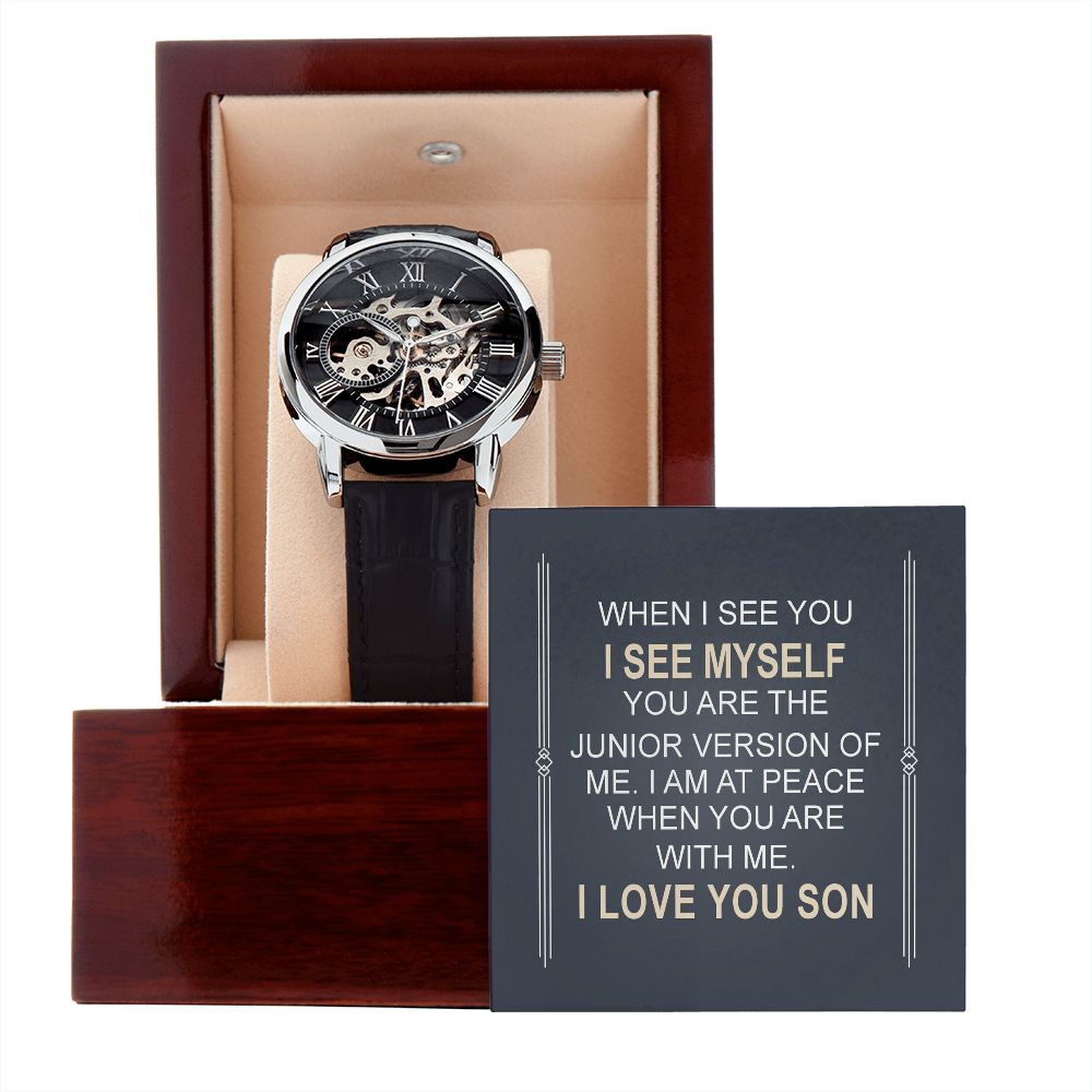 Men's Openwork Watch With Special Message Card Personalized Gift Son - Sentimental Gift Son, Graduation, Birthday Gift Son - Men's Skeleton Watch Luxury Watch Gift Him