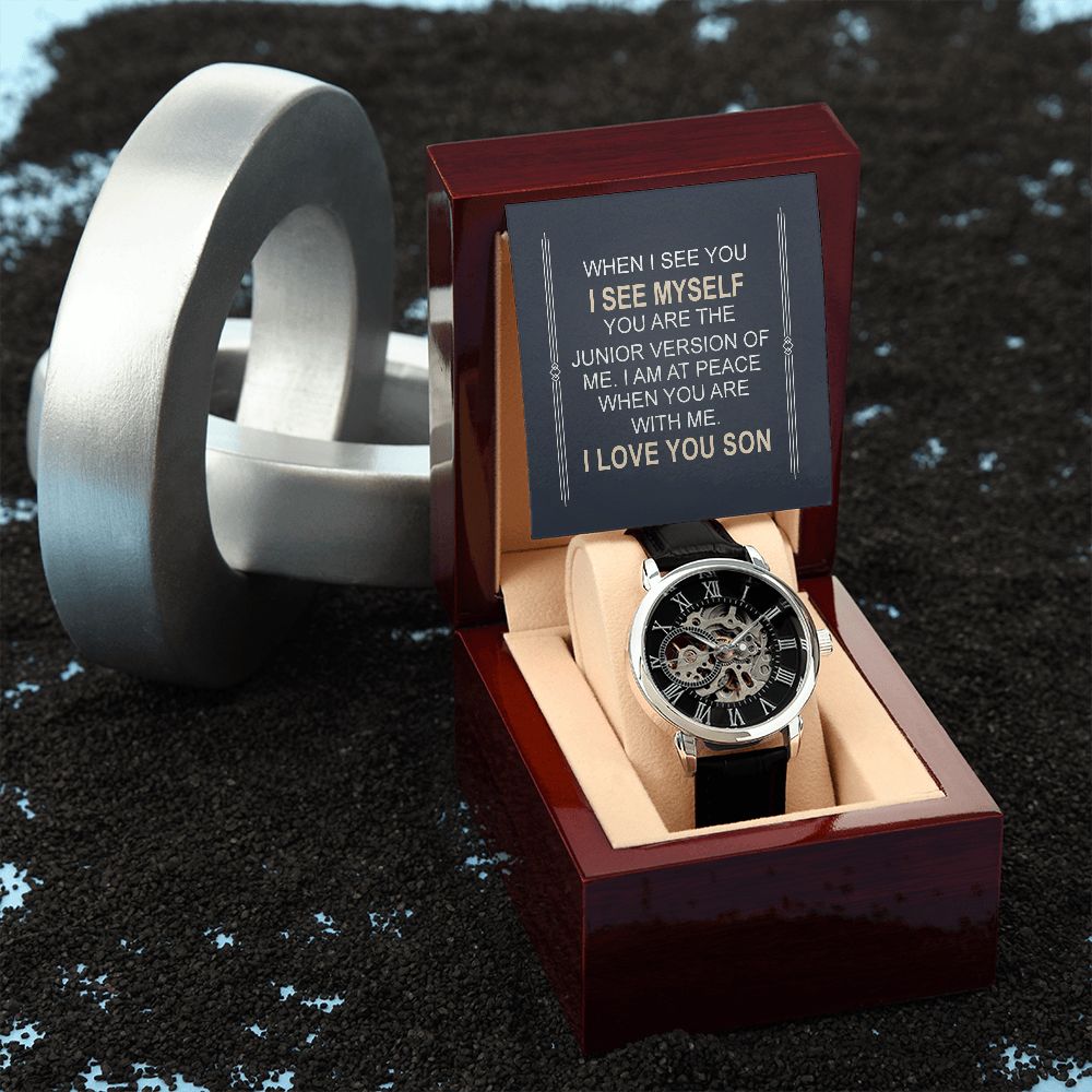 Men's Openwork Watch With Special Message Card Personalized Gift Son - Sentimental Gift Son, Graduation, Birthday Gift Son - Men's Skeleton Watch Luxury Watch Gift Him