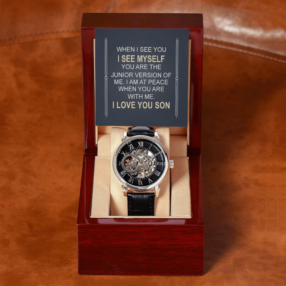 Men's Openwork Watch With Special Message Card Personalized Gift Son - Sentimental Gift Son, Graduation, Birthday Gift Son - Men's Skeleton Watch Luxury Watch Gift Him