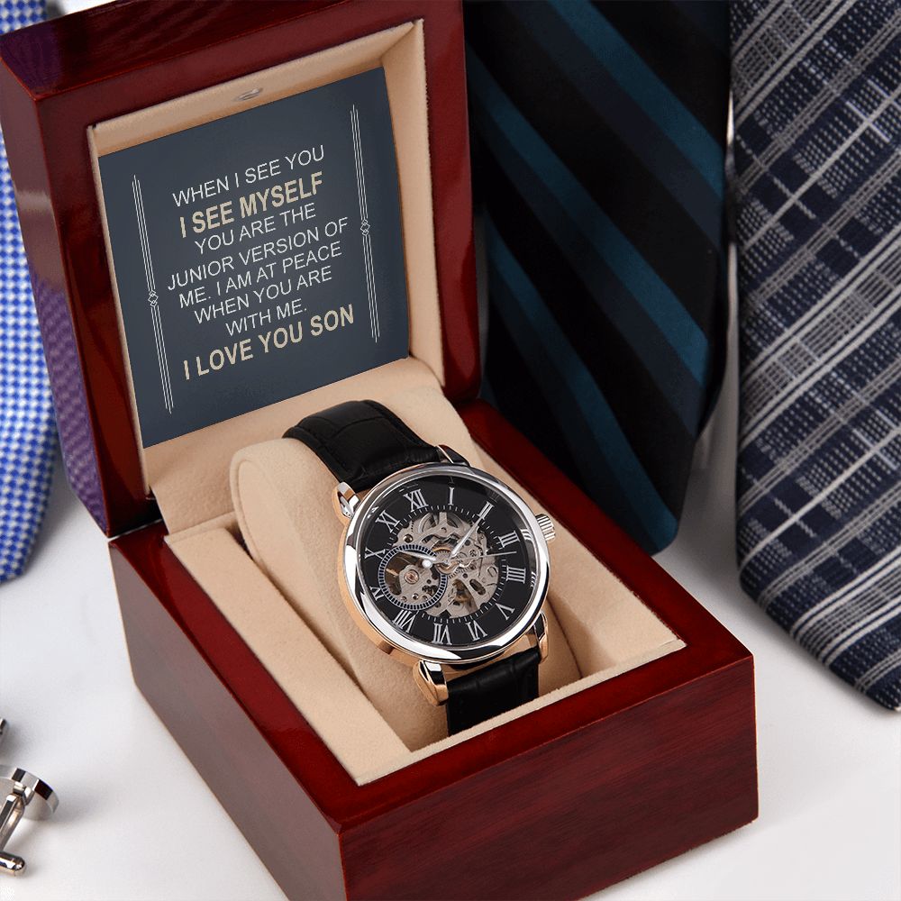 Men's Openwork Watch With Special Message Card Personalized Gift Son - Sentimental Gift Son, Graduation, Birthday Gift Son - Men's Skeleton Watch Luxury Watch Gift Him